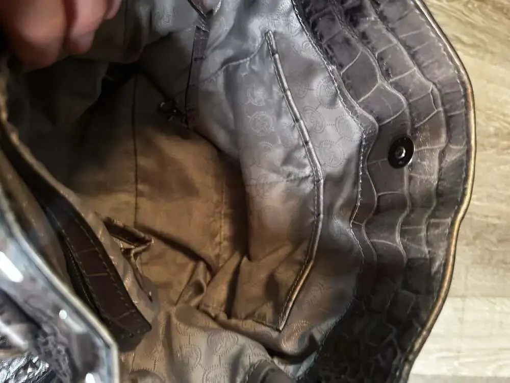 Michael Kors Grey Croc Embossed Leather Studded Hamilton Tote Bag